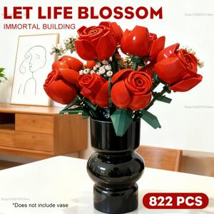 부케 블록 창의적인 로맨틱 장미꽃 822피스 홈 데스크 식물 장식 조립 블록 장난감 선물용 소녀 여성