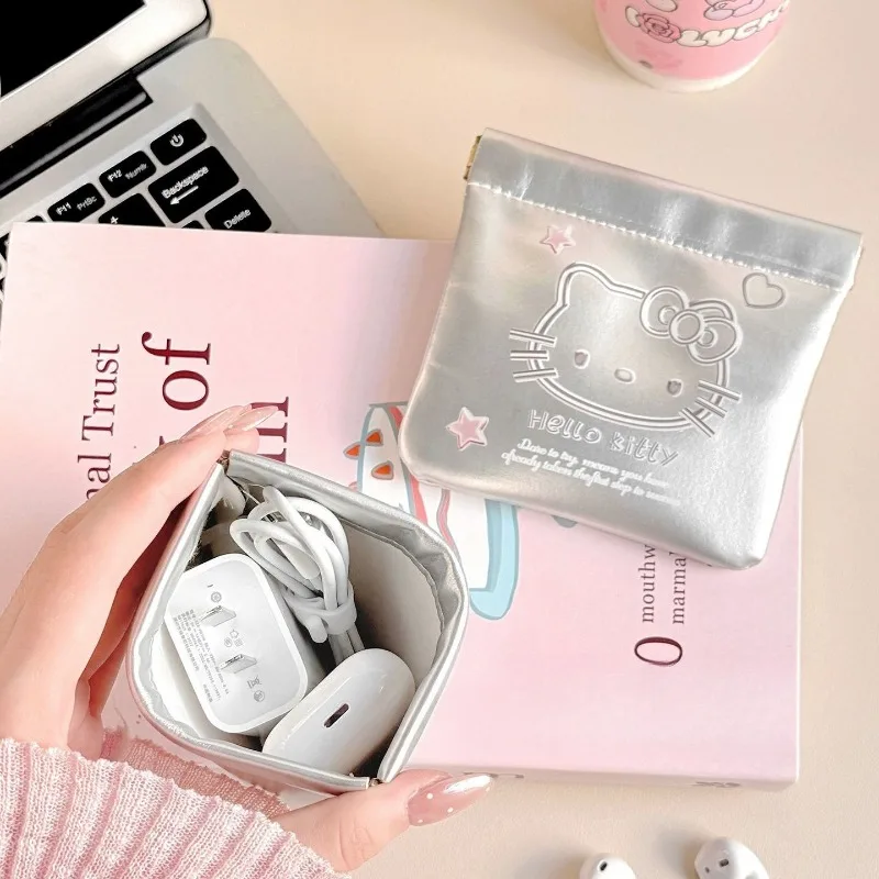자동 닫힘 스프링 헬로키티 수납 가방 만화 휴대용 화장품 가방 이어폰 동전 지갑 립스틱 여행용 수납 가방