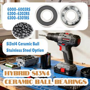 2PCS HC 6000RS 6001RS 6002RS 6003 6200RS 6201RS 6202RS 6300 6301 2RS 하이브리드 세라믹 볼 베어링 전동 공구 용 스테인레스 스틸