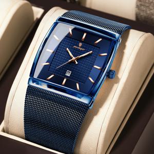 포에다가 패션 명품 남성 손목시계 방수 야광 스테인리스 스틸 메쉬 남성용 시계 날짜 쿼츠 비즈니스 시계 남성용