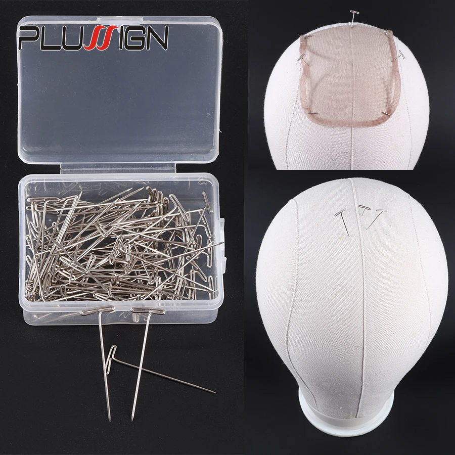 가발용 T 핀 100개 스테인레스 스틸 T-핀, 뜨개질 모델링 및 공예 차단용 38Mm/1.5인치 플라스틱 상자 1개