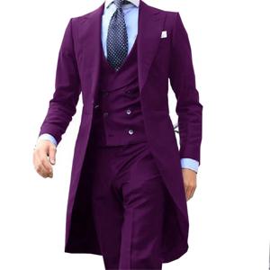 로얄 블루 롱 테일 코트 3 피스 신사 남자 정장 흡연 Da Sposo Moda Maschile Per Giacca Da Ballo Da Sposa Gilet Con