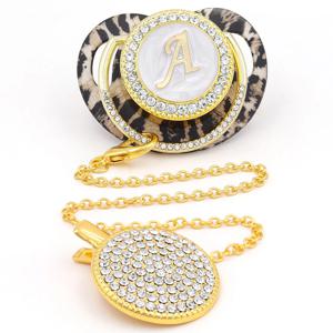 아기 젖꼭지 블링 레오파드 골드 젖꼭지 클립 24 이름 초기 문자 BPA 무료 실리콘 유아 젖꼭지 더미 노리개 Chupete