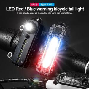 LED 레드 블루 숄더 라이트 클립형 USB 충전식 점멸 경고 안전 손전등 자전거 경고 랜턴 라이트