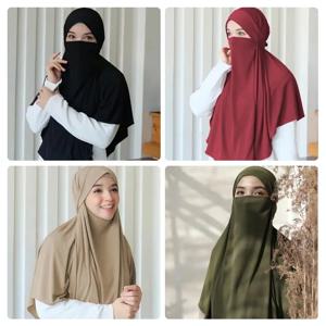대형 일반 이슬람 민족 스카프 여성 Hijab 이슬람 무슬림 Hijab 인스턴트 터번 아랍어 스카프 Khimar Headwraps(FRNT56CM,BK90CM)