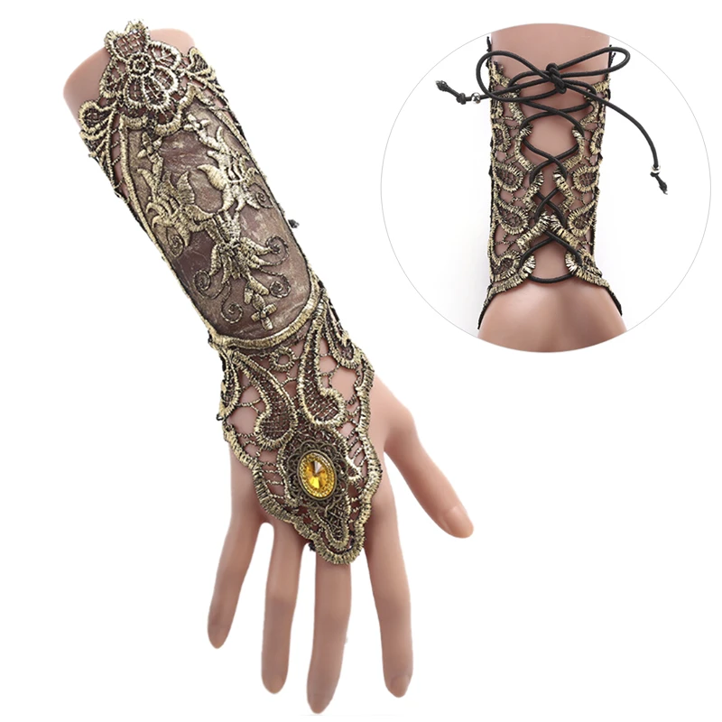 1pc 고딕 Steampunk 레이스 커프 핑거리스 장갑 팔 따뜻하게 팔찌 블랙 할로윈 액세서리 패션과 섹시한