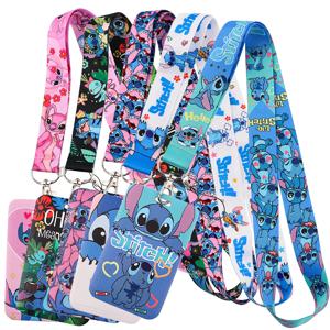 스티치 귀여운 만화 애니메이션 매는 밧줄 키 체인 ID 신용 카드 커버 패스 휴대 전화 매력 넥 스트랩 배지 홀더 선물
