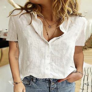 여름 우아한 하라주쿠 리넨 오버 사이즈 셔츠 반소매 새 프린트 루즈 블라우스 및 탑 캐주얼 오버 사이즈 튜닉 의류