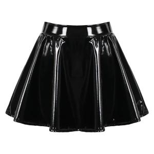 여성 광택 특허 가죽 플레어 미니 스커트 댄스 라인 스커트 Clubwear 코스프레 의상 복고풍 스타일 탄성 허리띠