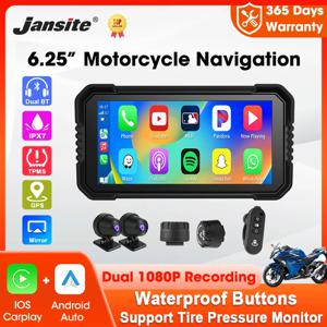 Jansite 휴대용 6.25인치 오토바이 GPS 네비게이션 무선 Carplay 안드로이드 자동 DVR 드라이브 레코더 모토 모니터 IPX7 방수