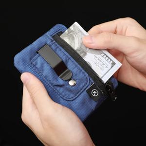 미니 동전 지갑 지퍼 및 벨트 클립이 있는 간단한 패브릭 파우치 현금 및 동전용 비 브레이드 RFID 차단 머니 백 주최자