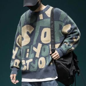 루즈핏 남성 니트웨어 가을 겨울 아메리칸 스타일 캐주얼 레이지 패션 이너웨어 커플 매칭 스웨터 일본 레트로 스타일