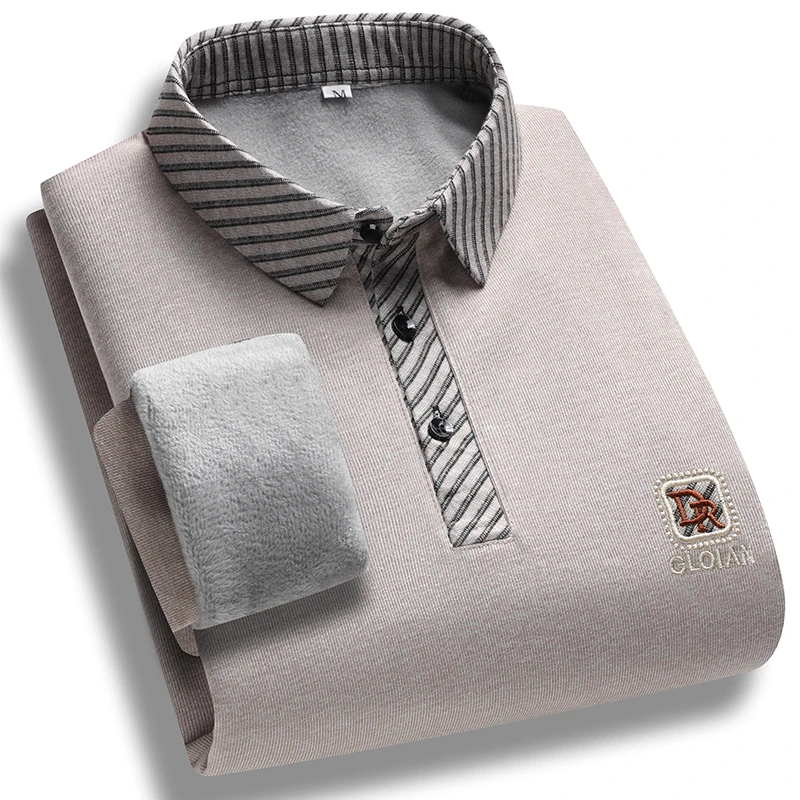 남성 겨울 스웨터 양털 풀오버 폴로 넥 슬림 피트 우아한 럭셔리 브랜드 가짜 두 조각 니트 스웨터