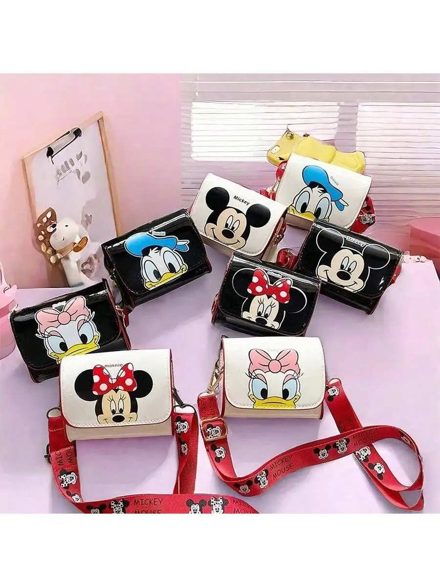 디즈니 스퀘어 가방 애니메이션 어깨 가방 카와이 메신저 토트 귀여운 만화 배낭 미키 도널드 덕 패션 가방