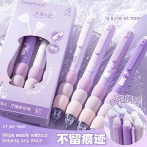 4 개/상자 소프트 클라우드 그립 지울 수있는 프레스 젤 펜 ST 팁 빠른 건조 볼펜 학생 0.5mm 검정 잉크 사무용품