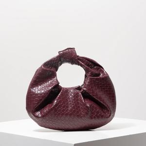 빈티지 인조 가죽 직조 패턴 핸드백, 매듭 달린 초승달 가방, 주름진 클라우드 백, 여성 파티 드레스, 버건디 지갑, 우아한 이브닝 백(랜덤 패턴)