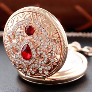 다이아몬드와 새로운 패션 로즈 골드 루비 석영 주머니 시계 빈티지 목걸이 펜던트 시계 체인 시계 여성 남성 선물
