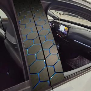 2피스 자동차 B-필러 스티커 - 스크래치 방지 비닐, 기하학적 육각형 파란색 장식 세단 BMW Audi용으로 설계됨