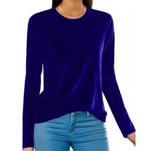 플러스 사이즈 여성용 탑 2025 신상 솔리드 컬러 라운드넥 긴팔 셔츠 슬림 스트레치 블라우스 캐주얼 루즈핏 튜닉 탑 1XL-5XL