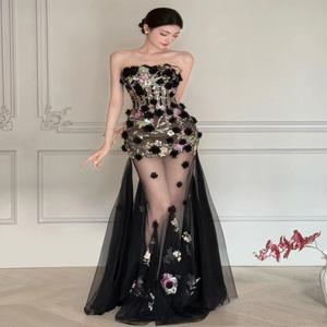 섹시한 피쉬테일 이브닝 드레스, 스트랩리스 네크라인, 연회, 호스트, 공연, 롱 스커트, 웨딩, 회사 연례 행사, 성인 생일 파티용