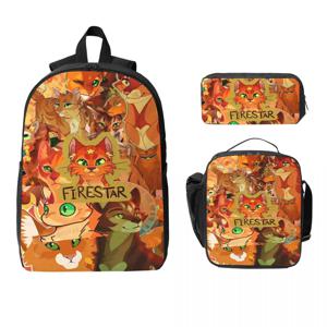 3종 세트 전사 고양이 스쿨 백 세트 (남아/여아용) 펜 케이스, 책가방, 도시락 가방 포함 (학생용)