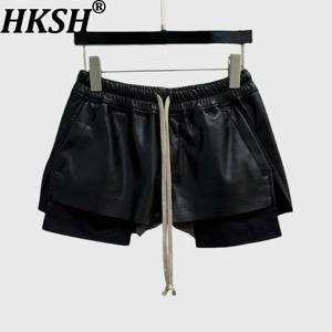 HKSH 여름 새 여성 다크 스타일 반바지 PU 가죽 Drawstring 탄성 허리 패션 펑크 streetwear 유행 세련된 핫 바지 HK9436