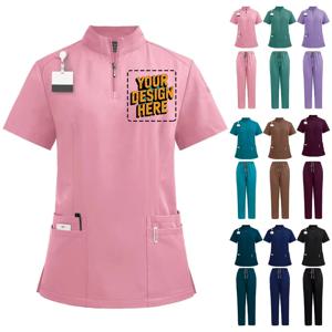 수직 칼라 지퍼 의사 간호사 작업복 수술복 수술 손 씻기 옷 수술 무료 인쇄 로고