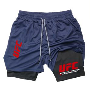 UFC 2-in-1 남성용 스포츠 및 피트니스 반바지, 이중 레이어 속건성 통기성, 여름 야외 달리기 및 피트니스 반바지