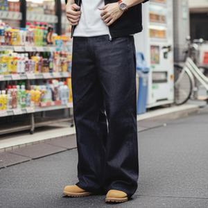 마덴 빈티지 남성용 15.6온스 셀비지 로우 데님 진 와이드 레그 트라우저 YKK 지퍼 플라이 스트레이트 핏 청바지 (가을/겨울용)