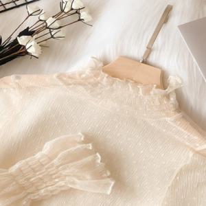 2023 가을 신상 여성용 레이스 베이스 셔츠 긴팔 하이넥 메쉬 시스루 얇은 필름 의류 이너웨어 단색