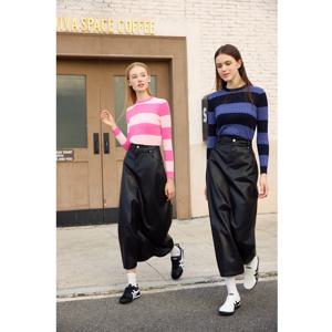 AP 2026 가을, 겨울 새로운 오-넥 2 색 패치 워크 스웨터 스트레치 스커트 가죽 스커트 패션