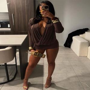 시스터린다 여성용 우아한 딥 브이넥 미니 드레스 긴 소매 슬림 피치 힙 미드나잇 클럽 파티 섹시 패션 솔리드 바디콘