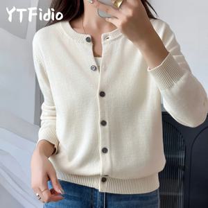 YTFidio 100% 코튼 여성 오넥 솔리드 카디건 럭셔리 디자이너 의류 여성 풀오버 여성 탑스 386