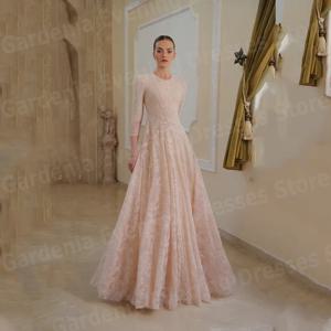 럭셔리한 A라인 여성 이브닝 드레스 O넥 프롬 가운 맞춤형 반짝이는 레이스 정장 파티 드레스