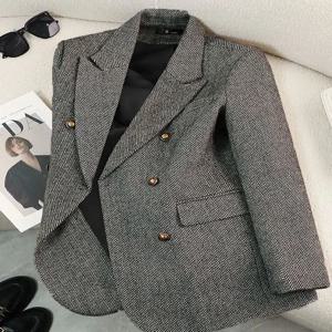 레트로 우아한 여성용 긴팔 수트 재킷 캐주얼 루즈핏 한국 스타일 가을 겨울 신상 플러스 사이즈 캐주얼 탑