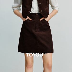 토유스 여성 미디 스커트 2025 가을 신상 레트로 코듀로이 밴딩 허리 순면 A라인 미니스커트