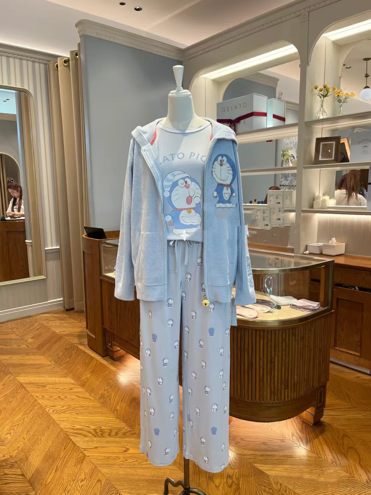 커플을위한 귀여운 만화 잠옷 세트 여름 경량 통기성 짧은 소매 긴 바지 느슨한 편안한 가정 의류