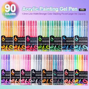 랑구 90색 아크릴 젤 펜 대용량 잉크 펜 드로잉 다이어리 DIY 색칠 낙서 그림 미술 용품