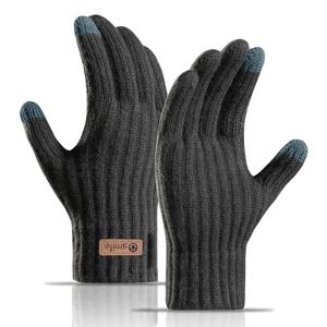 2025년 신상 남성용 따뜻한 장갑 겨울 터치스크린 플러스 플리스 장갑 추위 방지 울 니트 장갑