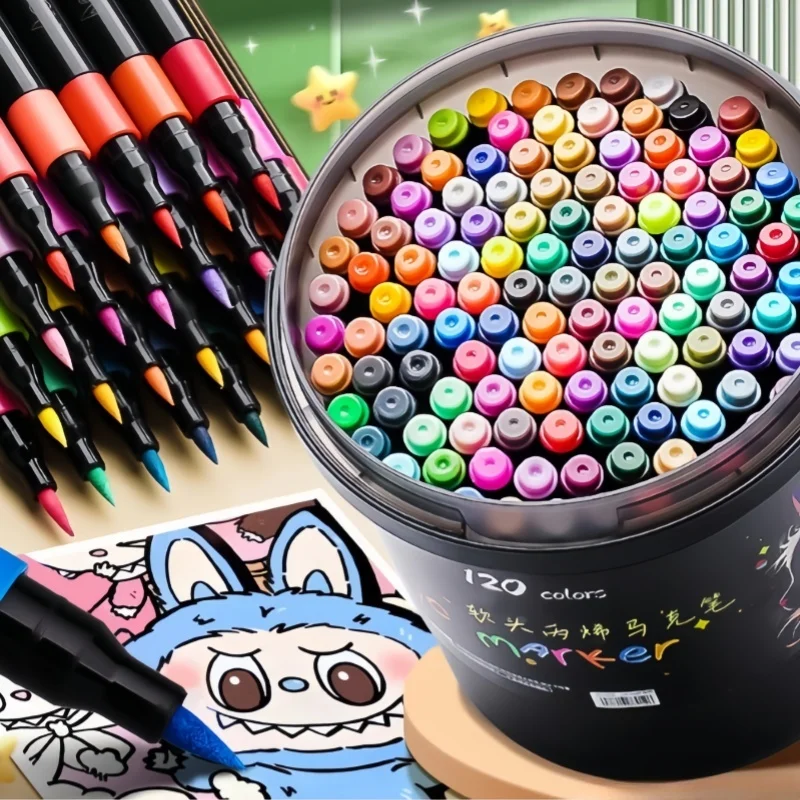 24/36/48/60/80/120 버킷캡 소프트헤드 아크릴 마커 펜 - 미술 수업 학생들을 위해 특별히 설계되었으며, 강력한 커버력이 있습니다.