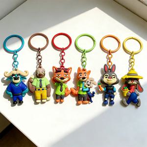 새로운 6개 세트 귀여운 동물원 키체인 PVC 만화 캐릭터 주디 닉 치프 보고 키링 커플 가방 장식 축제 선물
