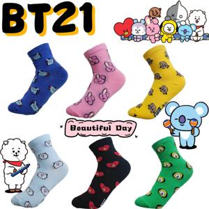 새로운 BT21 RJ 슈키 망 치미 타타 쿠키 양말 창의적이고 고급스러운 애니메이션 만화 프린트 가을 및 겨울용 따뜻한 중간 길이 양말