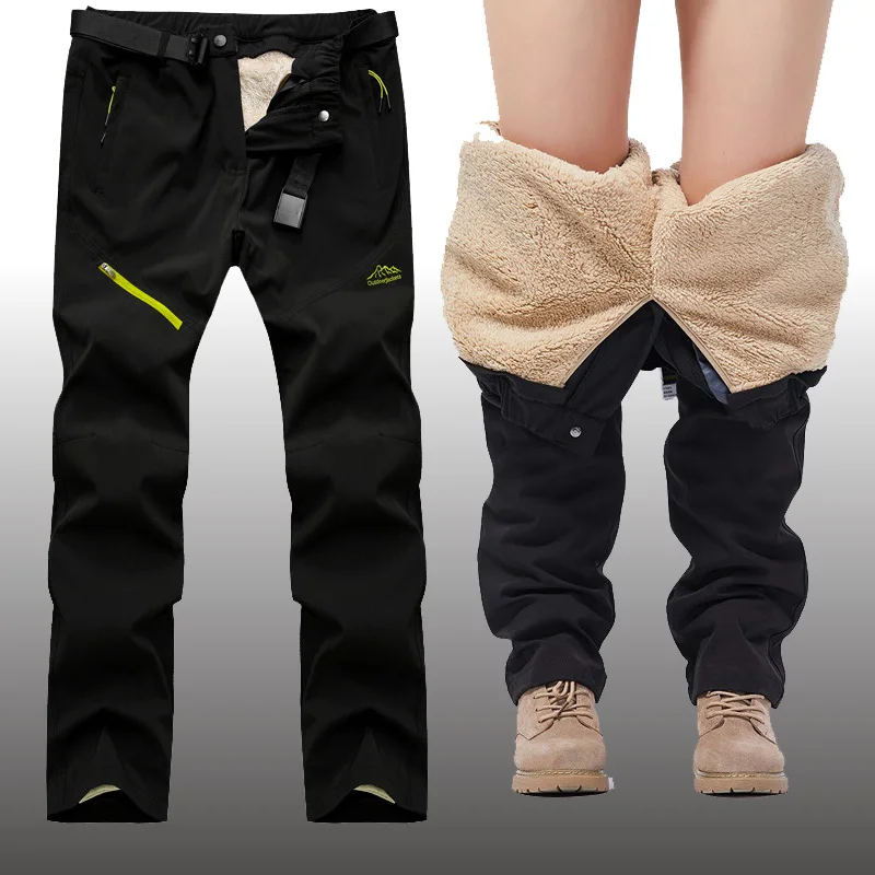 겨울 두꺼운 따뜻한 야외 바지 남자 전술 방수 긴 바지 트레킹 캠핑 바지 이동식 모피 안감 벨벳 내부