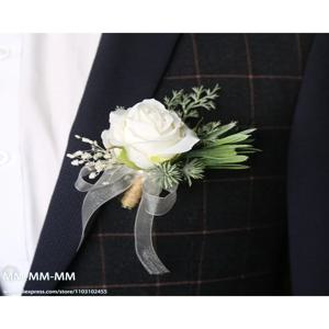 MM Boutonniere 및 허리 코사지 남자를위한 결혼식을위한 설정 신랑 Groomsman 실크 꽃 장식 결혼 액세서리