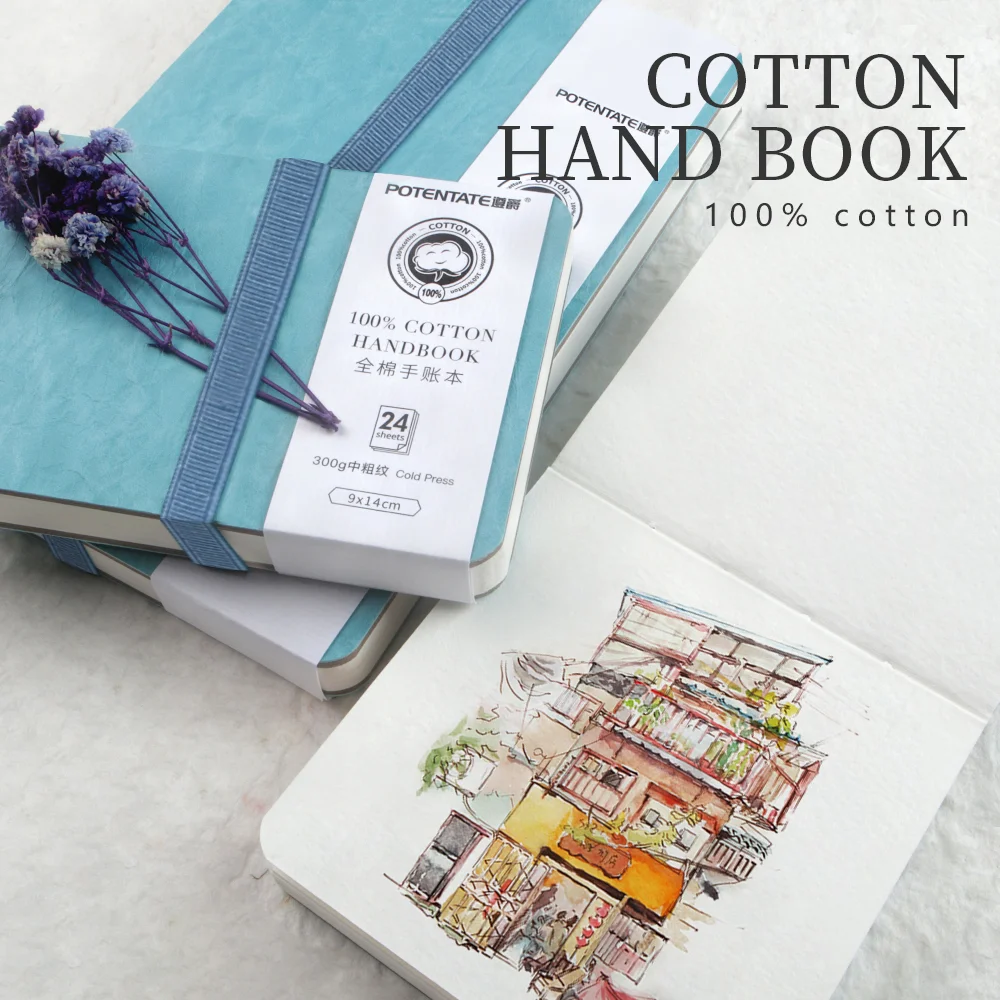 POTENTATE 블루 컬러 수채화 저널 드로잉 북 핸드 노트 스케치 패드 100% 코튼 300gsm 아트 용품 용 콜드 프레스