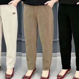 두꺼운 양털 안감 하란 팬츠 맘 스타일 가을 겨울 신상 여성 캐주얼 바지 루즈핏 하이웨이스트 9포켓