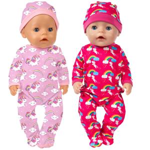 인형 잠옷 나이트캡 세트 18Inch & 45Cm 귀여운 무지개 패턴 중생 인형 미국 인형 태어난 인형 액세서리 소녀의 장난감 선물