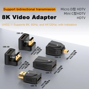 360도 각도 U자형 L 변환기 미니 HD 남성-HD 호환 2.1V 여성 확장 4K 5K 3D UHD 8K 60Hz 어댑터