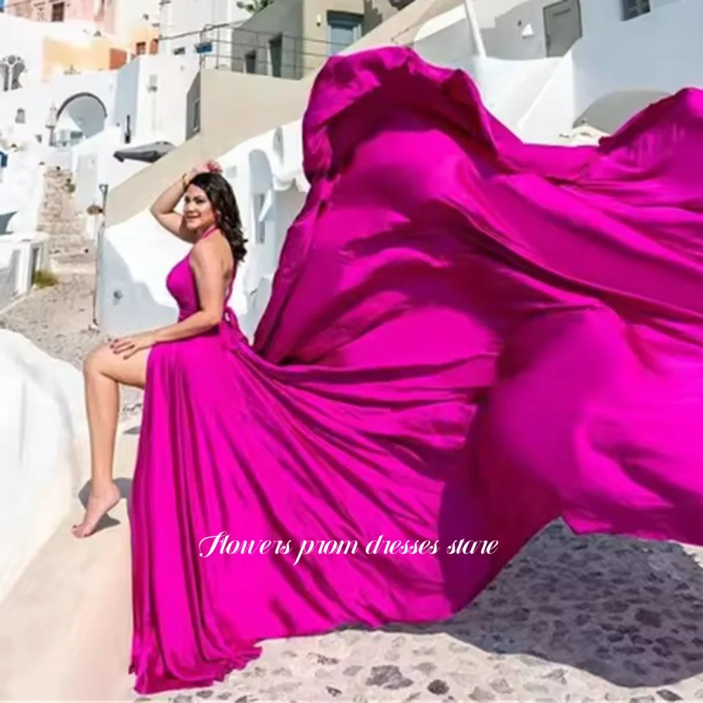 꽃무늬 프롬 A라인 파티 드레스 백리스 이브닝 드레스 파티 가운 하이 슬릿 플라잉 가운 여성용 맞춤형 정장 드레스