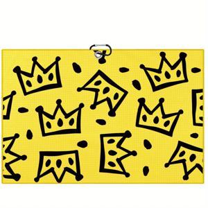 검은색 골프 클럽 프린트가 있는 재미있는 노란색 골프 타월 - 골프 가방 및 골프 애호가를 위한 창의적인 선물에 이상적